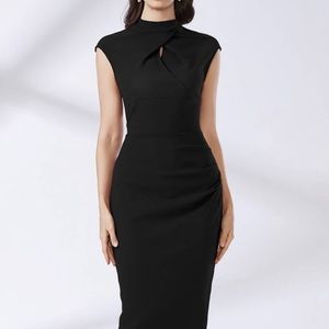 Black Mock Neck CutOut Split Hem Dress